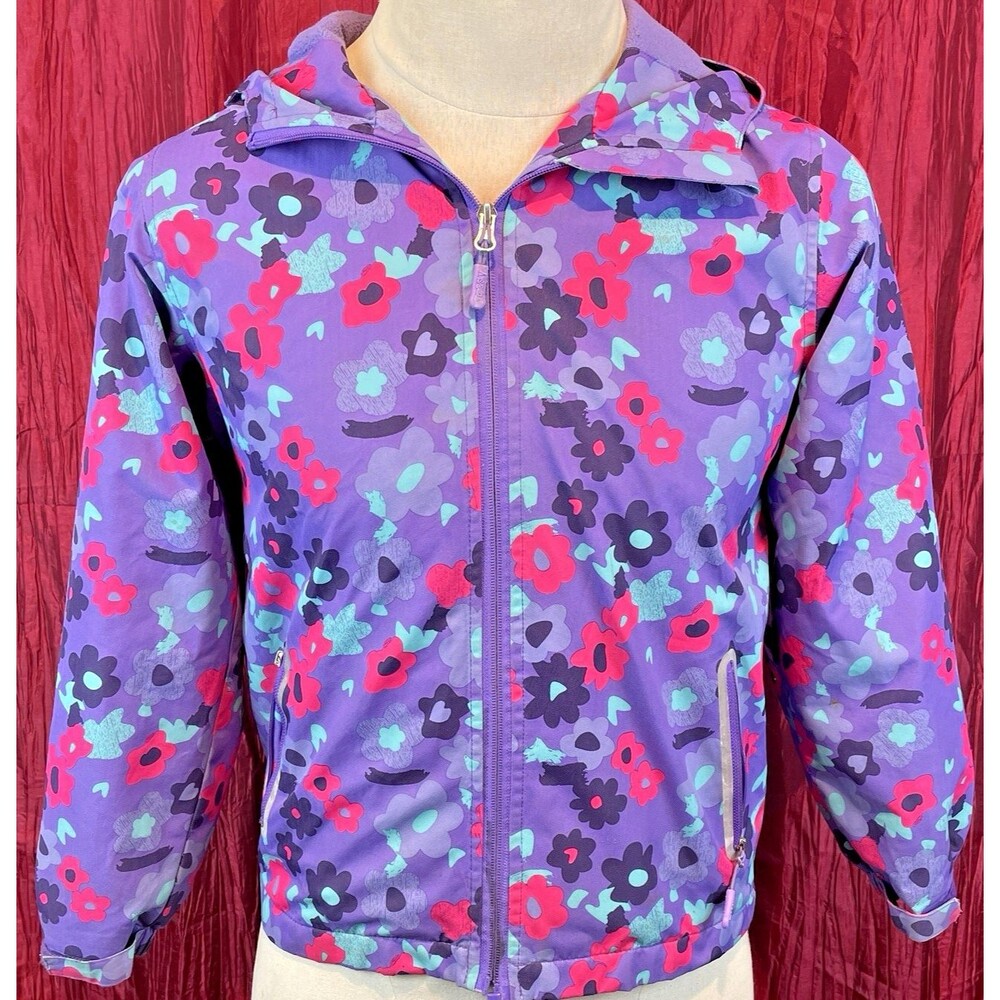 Girls Top&Sky Kids Purple Flowery Full Zip Raincoat Hoodie Sweatshirt sz 10/12
